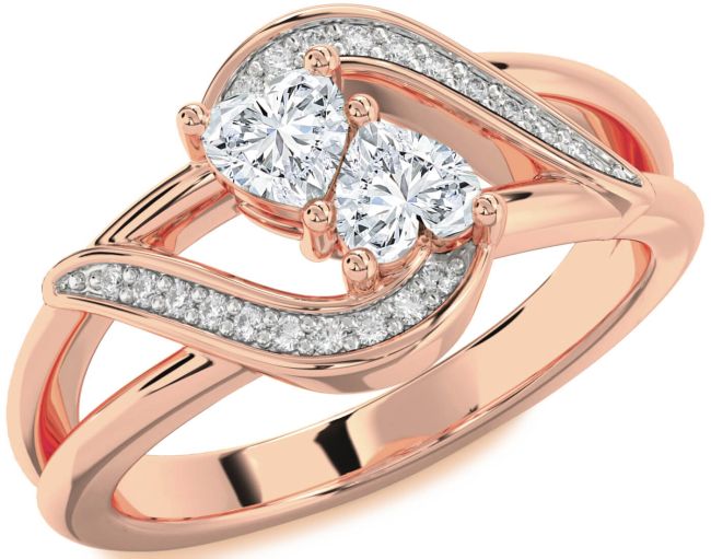 Diamond Rose Gold Two Heart Ring