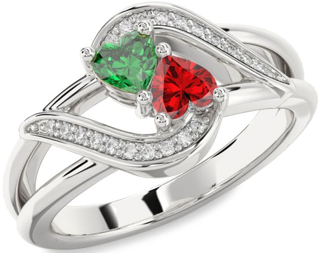 Diamond Silver Two Heart Promise Ring