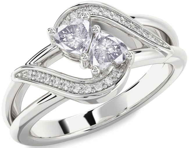 Salt & Pepper Diamond Silver Two Heart Ring