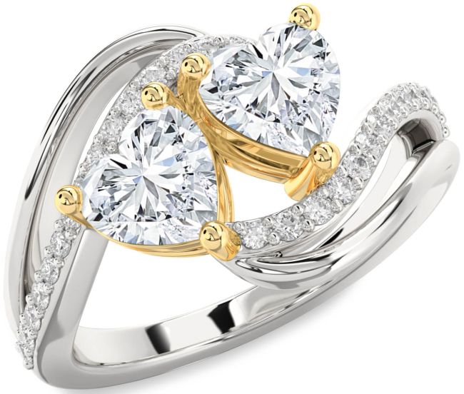Diamond Silver & 10K gold Two Heart Ring
