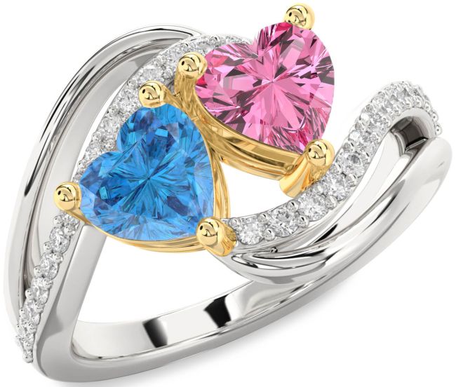 Diamond Platinum & Yellow Gold Two Heart Promise Ring