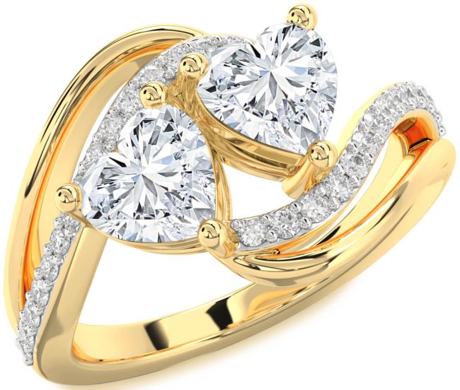 Diamond Gold Silver Two Heart Ring