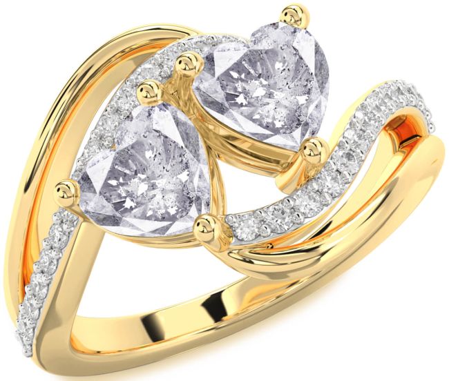Salt & Pepper Diamond Gold Silver Two Heart Ring