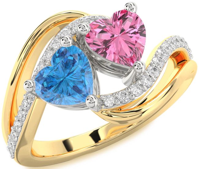 Diamond White Yellow Gold Two Heart Promise Ring