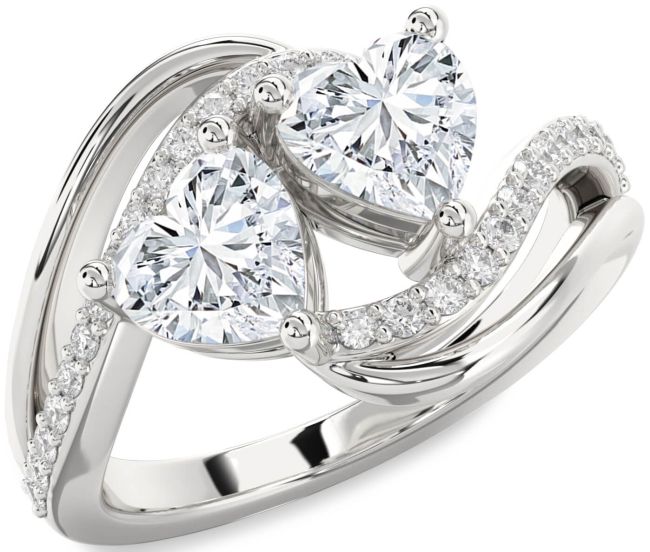 Diamond White Gold Two Heart Ring