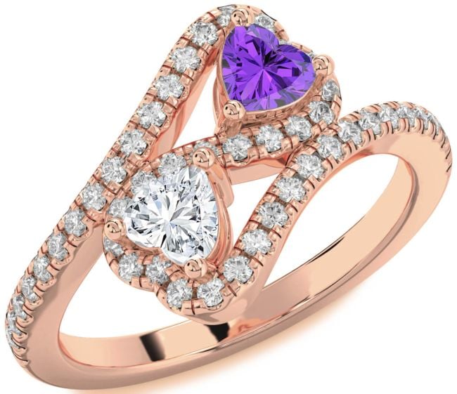 Diamond Rose Gold Silver Infinity Two Heart Promise Ring