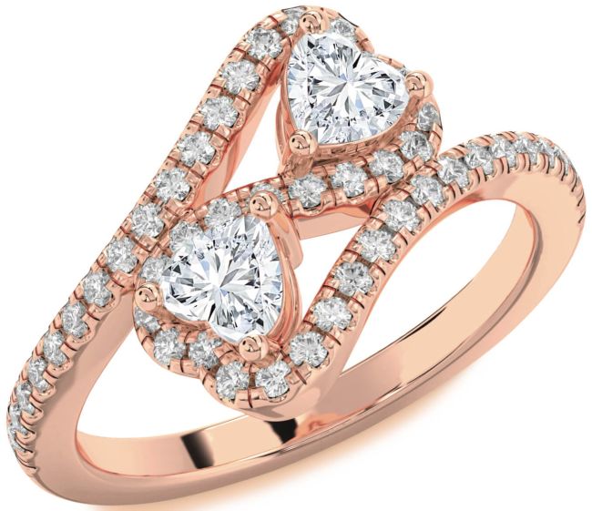 Diamond Rose Gold Silver Infinity Two Heart Ring