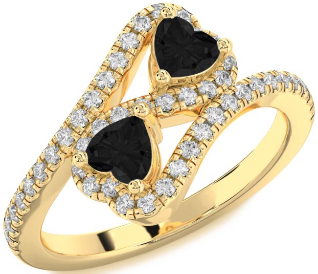 Black Diamond Gold Silver Infinity Two Heart Ring
