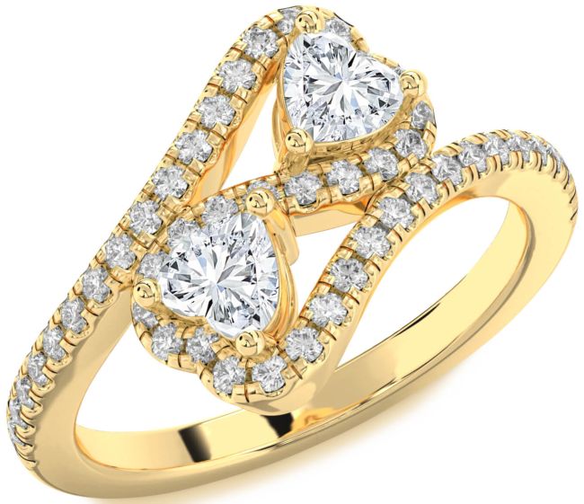 Diamond Gold Silver Infinity Two Heart Ring