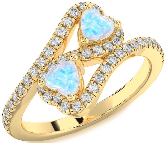 Diamond Moonstone Gold Silver Infinity Two Heart Ring