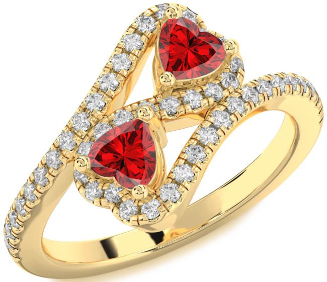 Diamond Ruby Gold Silver Infinity Two Heart Birthstone Ring