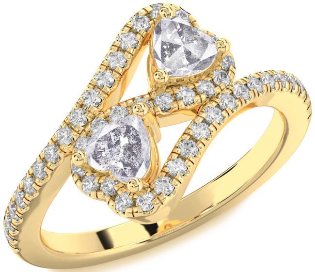 Salt & Pepper Diamond Gold Silver Infinity Two Heart Ring