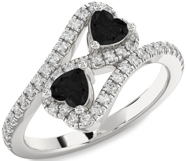 Black Diamond Silver Infinity Two Heart Ring