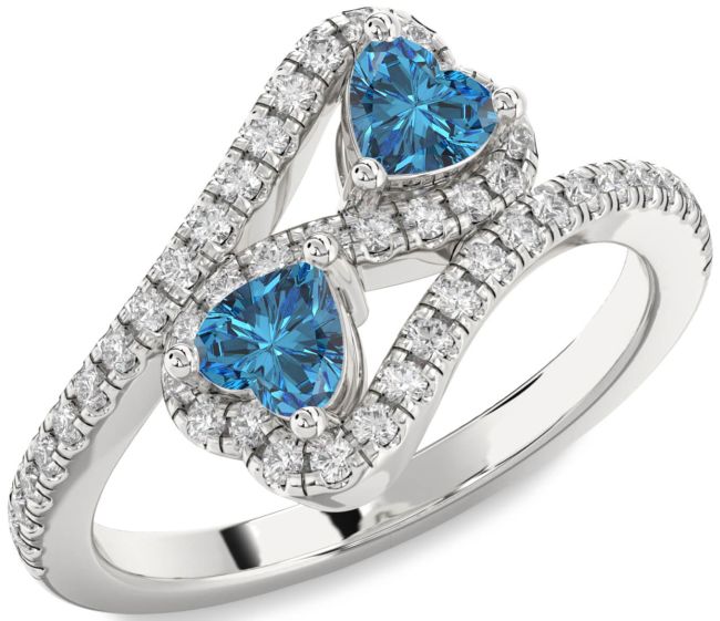 Blue Diamond Silver Infinity Two Heart Ring