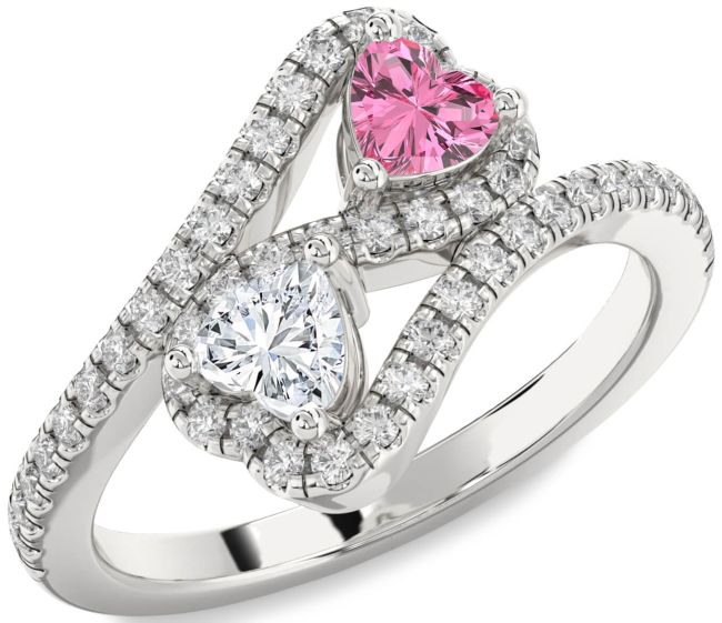 Diamond Silver Infinity Two Heart Promise Ring