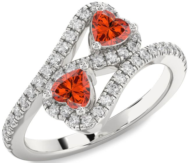 Diamond Fire Opal Silver Infinity Two Heart Ring