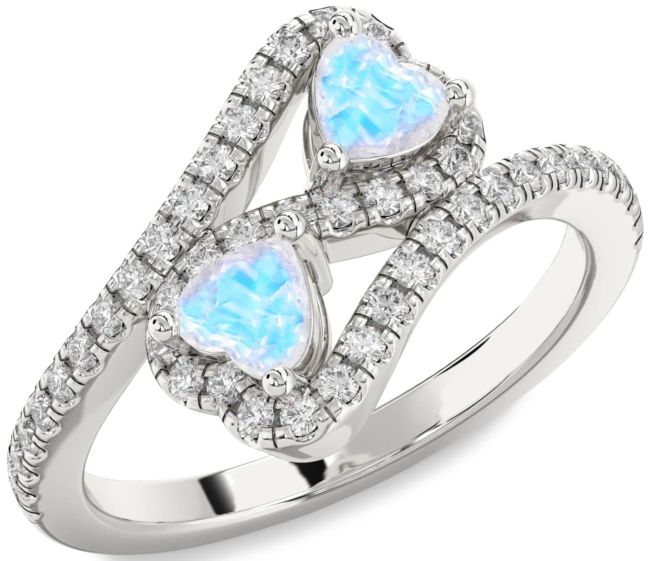 Diamond Moonstone Silver Infinity Two Heart Ring
