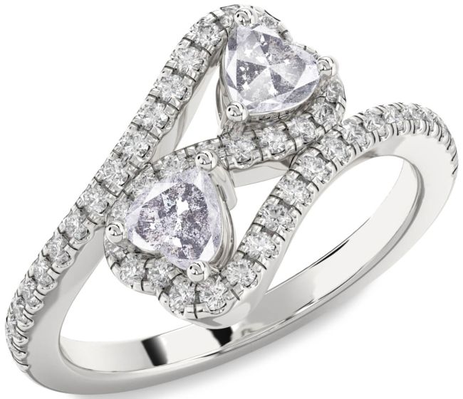 Salt & Pepper Diamond Silver Infinity Two Heart Ring