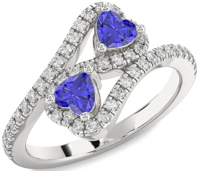 Diamond Tanzanite Silver Infinity Two Heart Ring