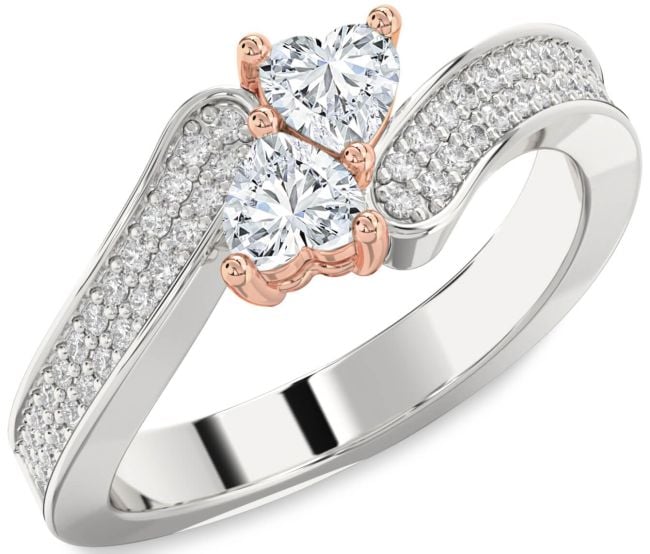 Diamond Platinum & Rose Gold Two Heart Ring