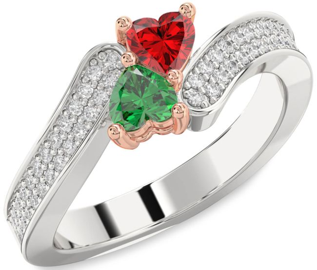 Diamond White Rose Gold Two Heart Promise Ring