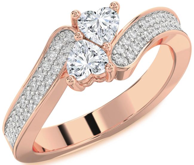 Diamond Rose Gold Two Heart Ring