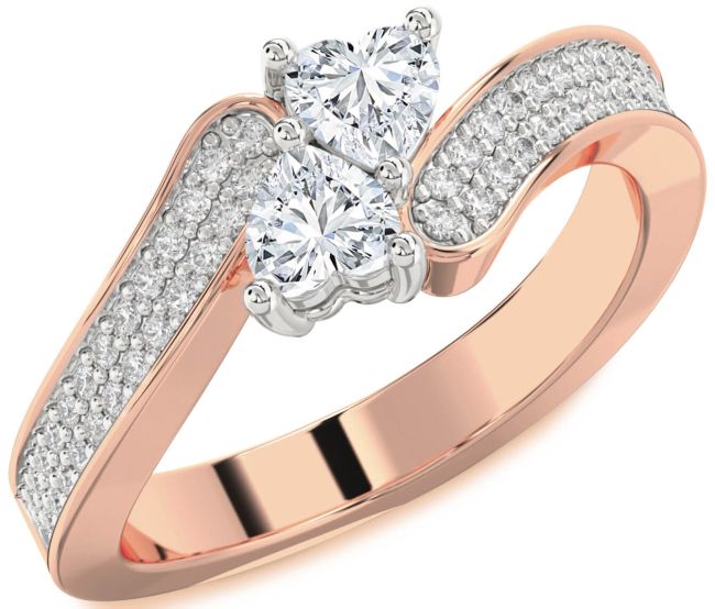 Diamond Rose Gold Silver Two Heart Ring