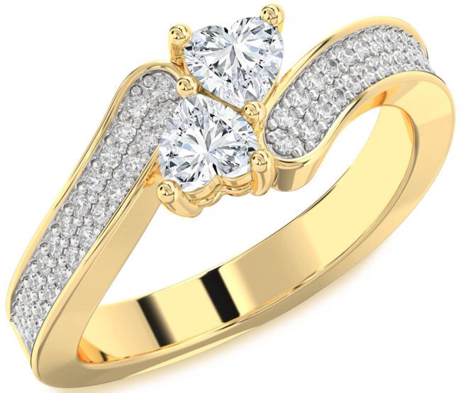 Diamond Gold Two Heart Ring