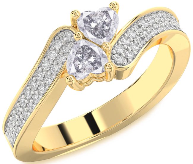 Salt & Pepper Diamond Gold Silver Two Heart Ring