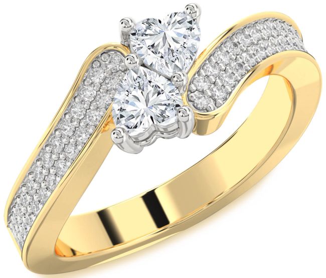 Diamond Gold Silver Two Heart Ring