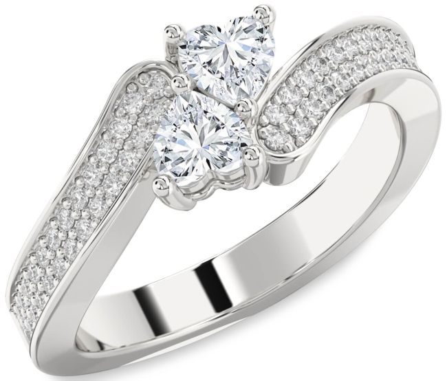 Diamond Silver Two Heart Ring