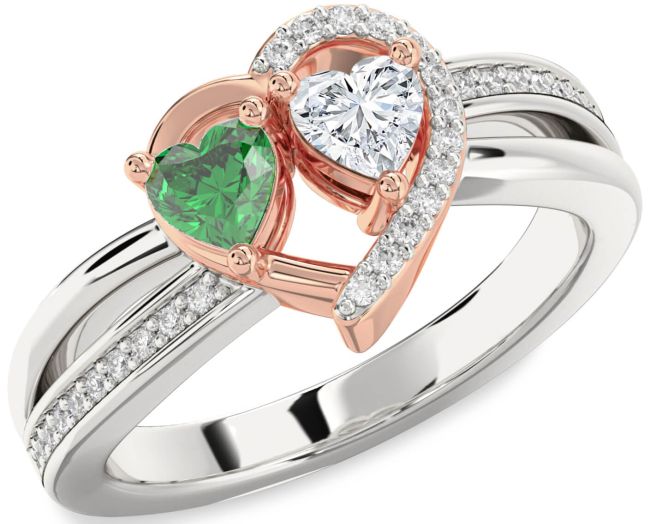Diamond Silver & 10K Rose Gold Two Heart Promise Ring