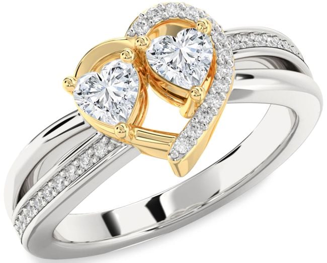 Diamond Platinum & Yellow Gold Two Heart Ring