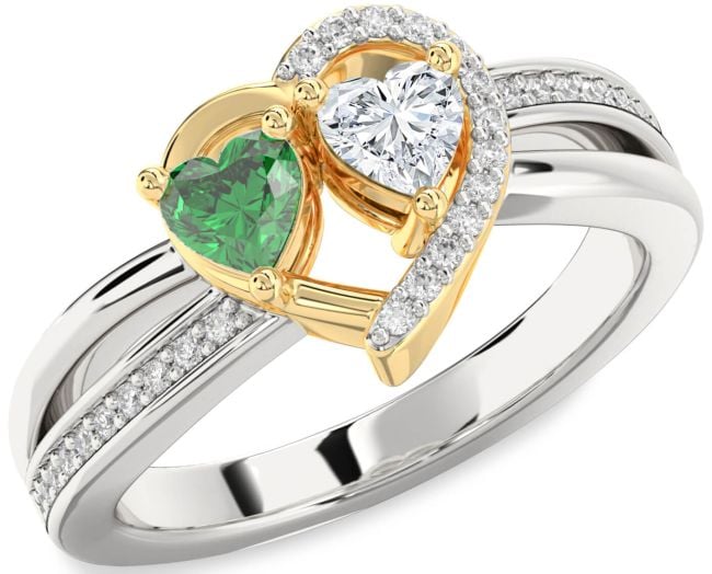 Diamond Platinum & Yellow Gold Two Heart Promise Ring