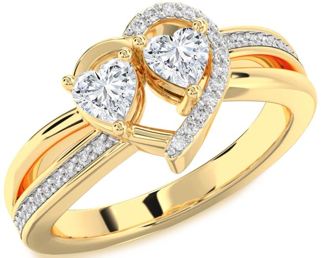 Diamond Gold Two Heart Ring