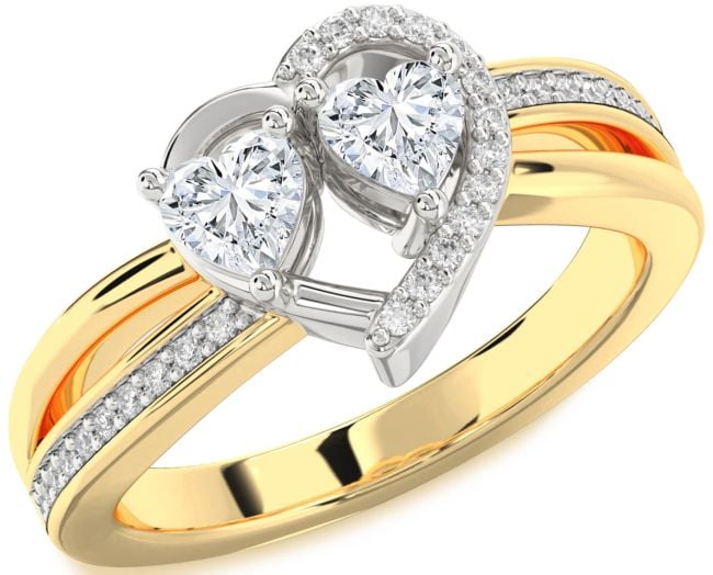 Diamond Gold Silver Two Heart Ring