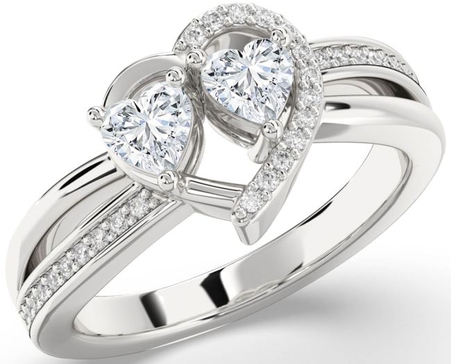 Diamond Silver Two Heart Ring