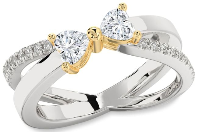 Diamond Silver & 10K gold Two Heart Ring