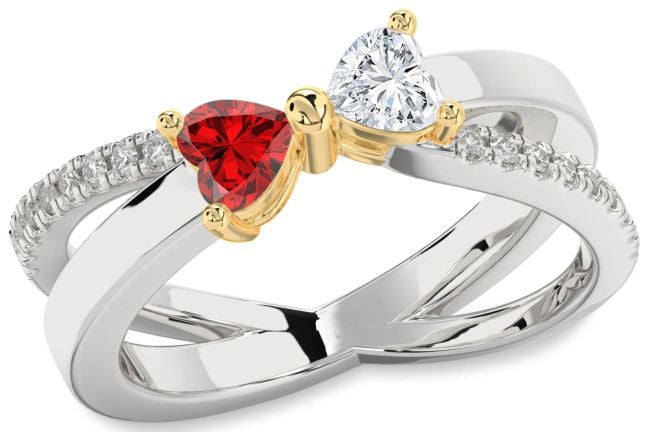 Diamond Platinum & Yellow Gold Two Heart Promise Ring