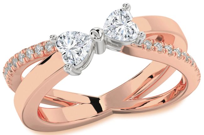 Diamond Rose Gold Silver Two Heart Ring