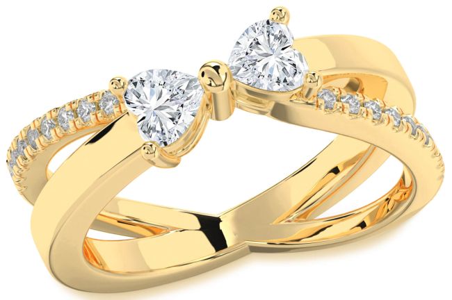 Diamond Gold Silver Two Heart Ring