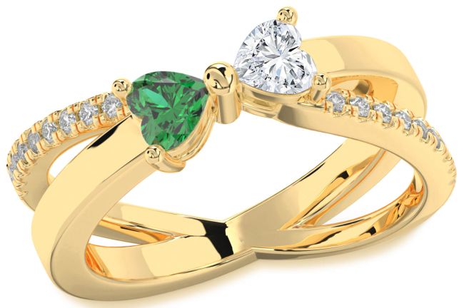 Diamond Gold Silver Two Heart Promise Ring