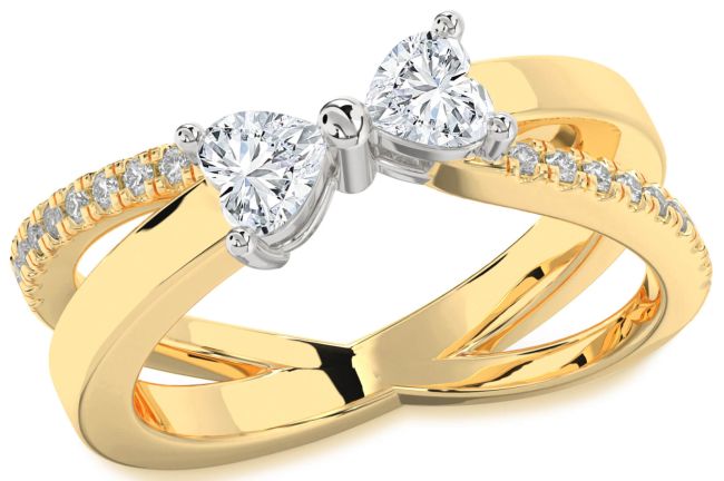 Diamond Gold Silver Two Heart Ring
