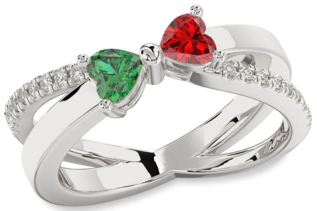 Diamond Silver Two Heart Promise Ring