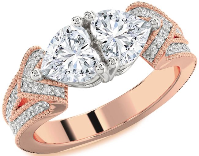 Diamond Platinum & Rose Gold Two Heart Pave Ring