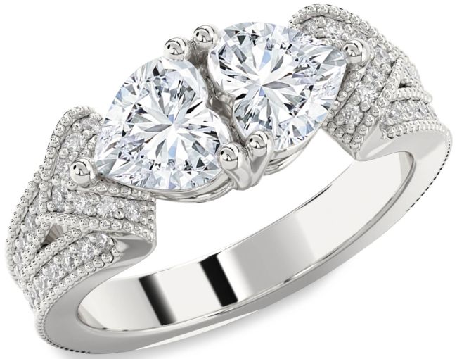 Diamond Silver Two Heart Pave Ring