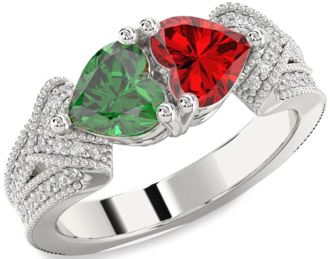 Diamond Silver Two Heart Pave Promise Ring