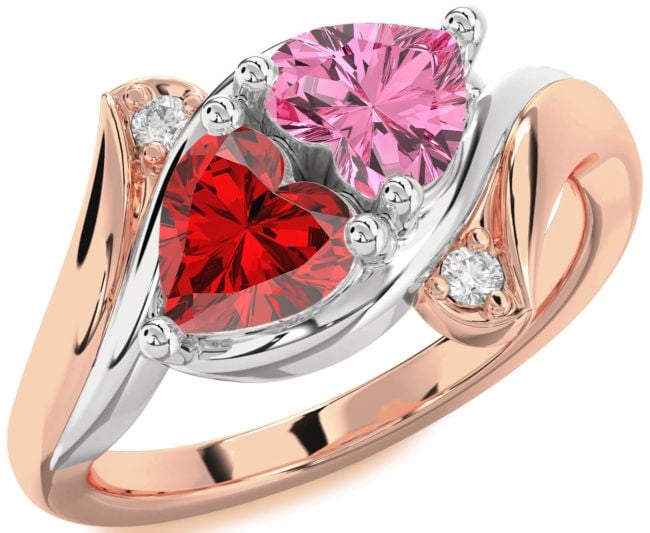 Diamond White Rose Gold Two Heart Promise Ring
