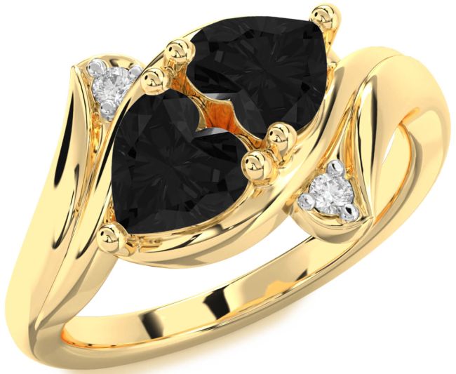 Black Diamond Gold Two Heart Ring