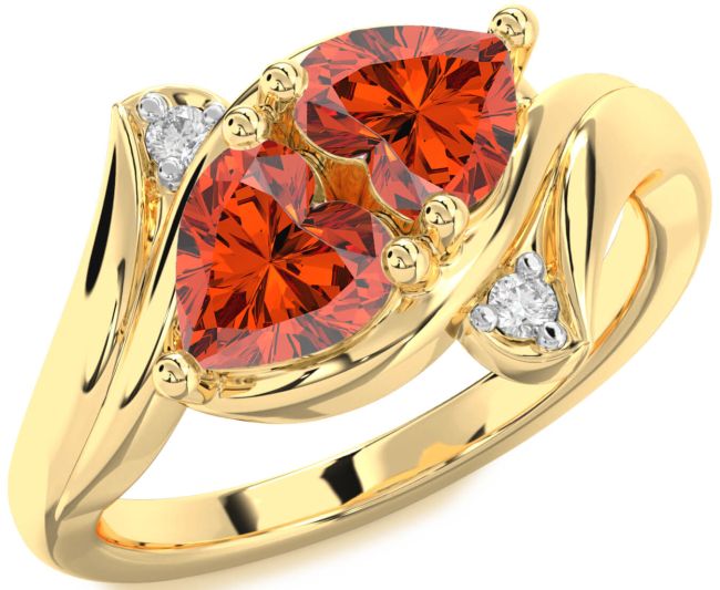 Diamond Fire Opal Gold Two Heart Ring